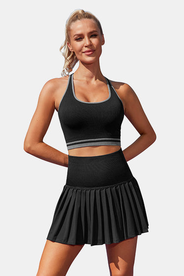 Women's High-Waist Pleated Skirt Two-Piece Black Tennis